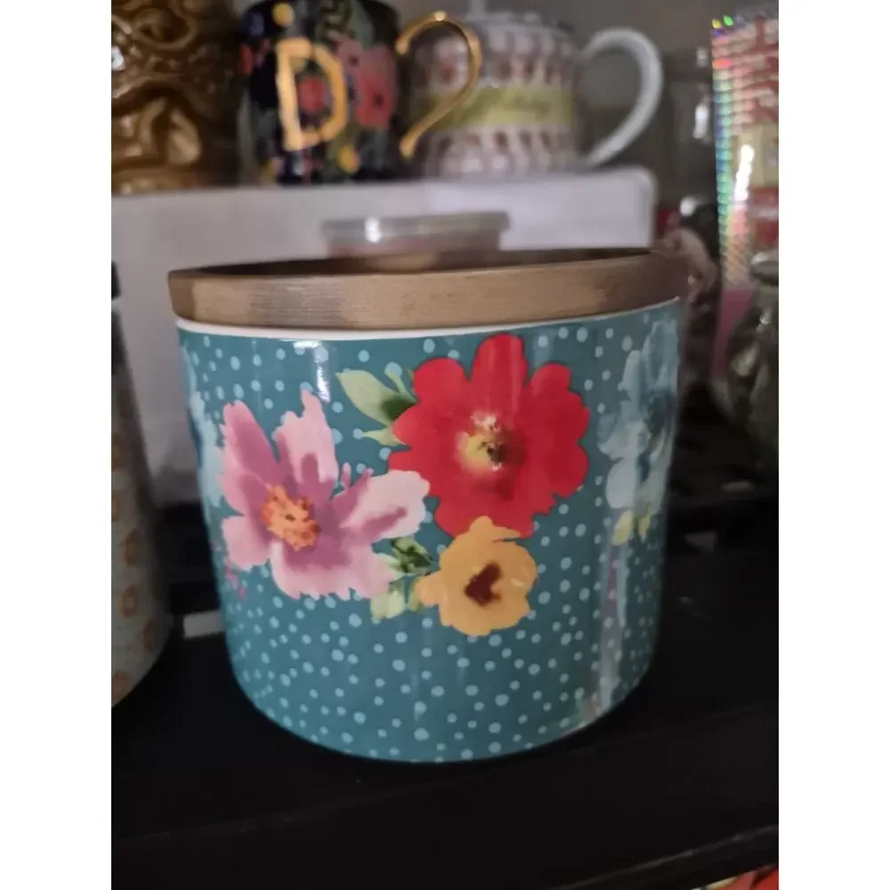 💥 Pioneer Woman Floral Medley Stacking 3-Piece Stoneware Canister Set w/Lids